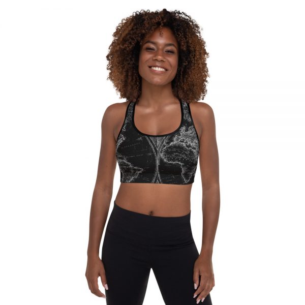 World Map Blaque Padded Sports Bra