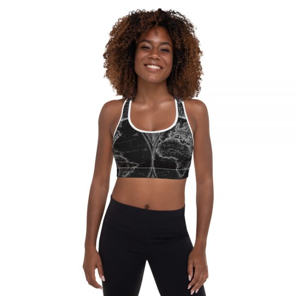 World Map Blaque Padded Sports Bra