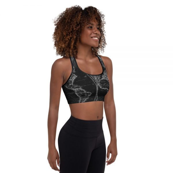 World Map Blaque Padded Sports Bra