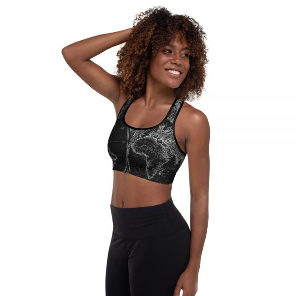 World Map Blaque Padded Sports Bra