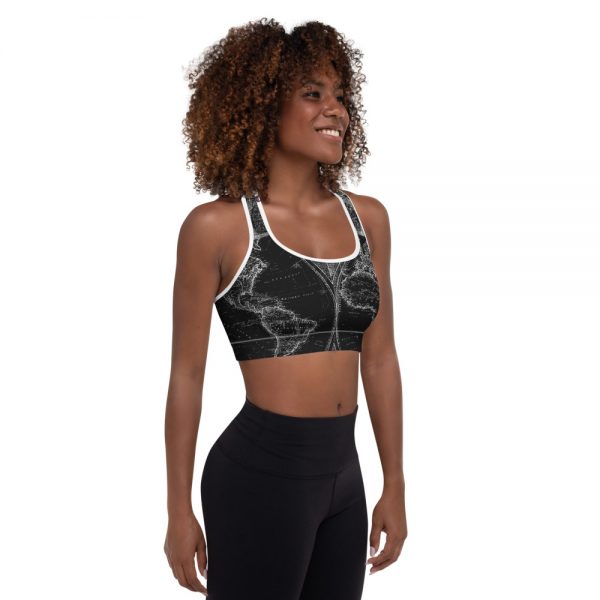 World Map Blaque Padded Sports Bra