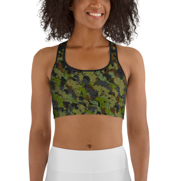 Afro Camo Green Distress Sports Bra