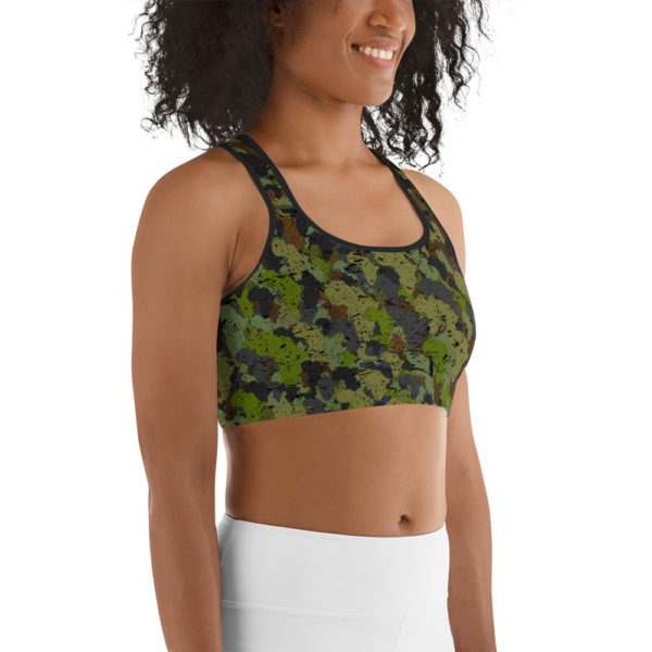 Afro Camo Green Distress Sports Bra