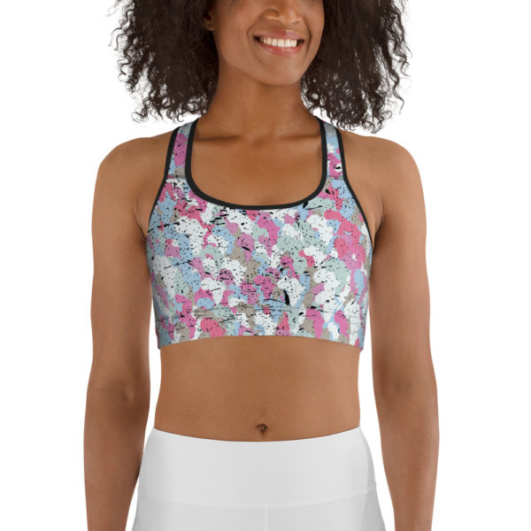 Afro Camo Blue Distress Sports Bra