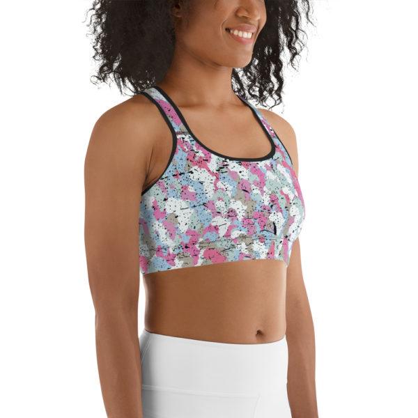 Afro Camo Blue Distress Sports Bra