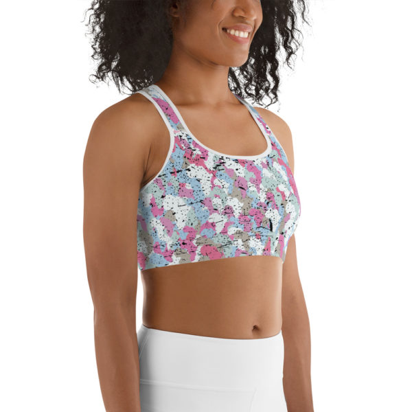 Afro Camo Blue Distress Sports Bra