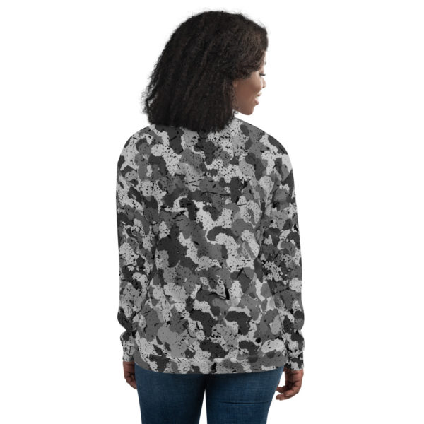 Women’s Bomber Afro Camo Black Distress Jacket