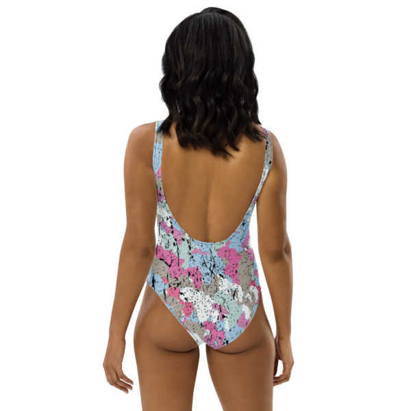 Afro Camo Blue Distressed One-Piece Swimsuit