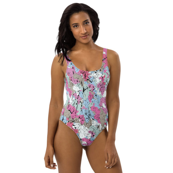 Afro Camo Blue Distressed One-Piece Swimsuit