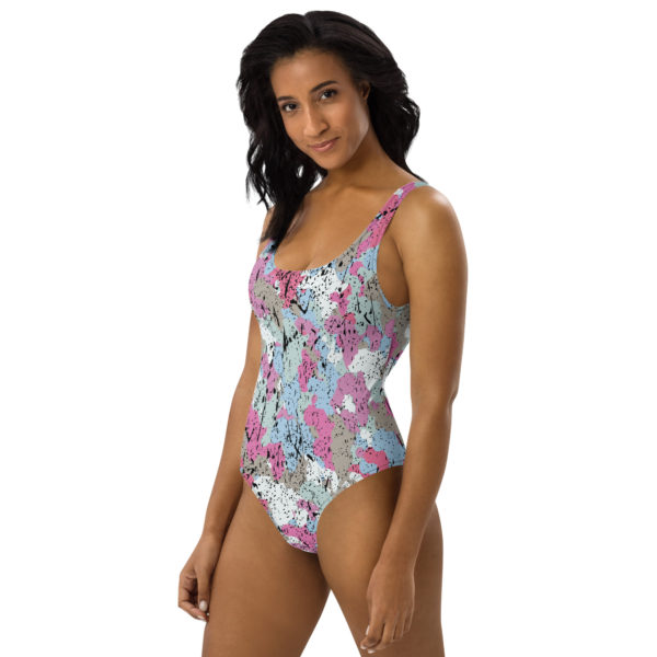 Afro Camo Blue Distressed One-Piece Swimsuit