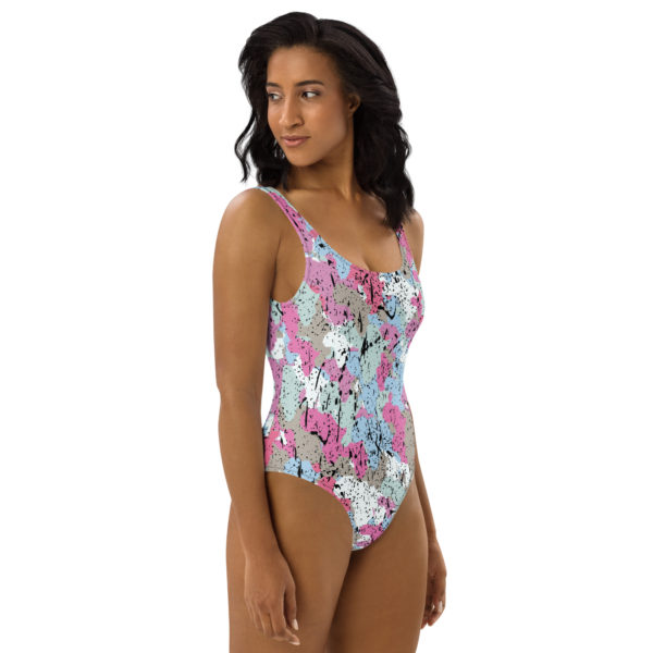 Afro Camo Blue Distressed One-Piece Swimsuit