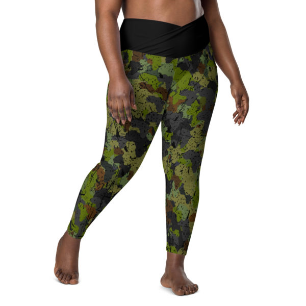 Afro Camo Green With Black High Waisted Crossover Leggings With Pockets