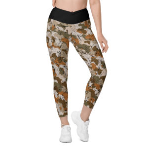 Afro Camo Sand Black High Waisted Crossover Leggings With Pockets