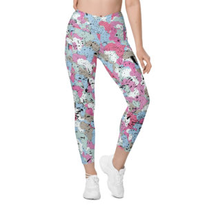 Afro Camo Blue Crossover Leggings With Pockets