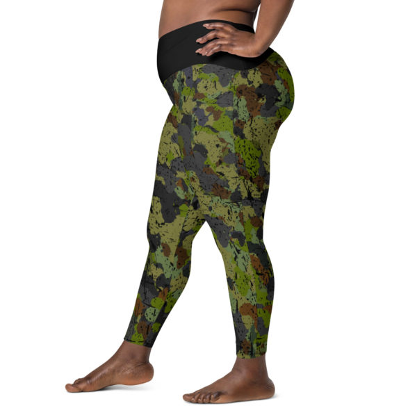 Afro Camo Green With Black High Waisted Crossover Leggings With Pockets