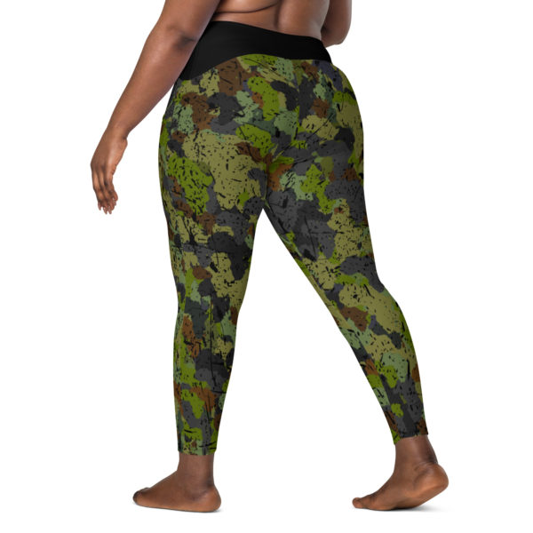 Afro Camo Green With Black High Waisted Crossover Leggings With Pockets