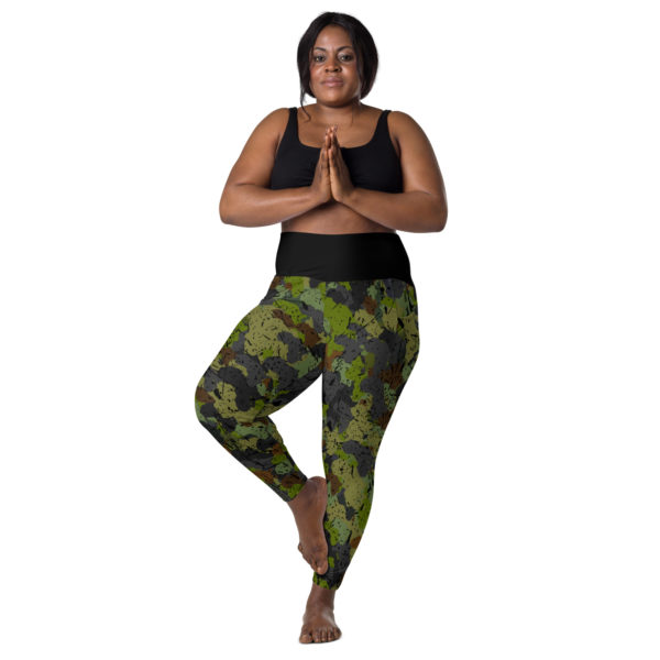 Afro Camo Green High Black Waisted Leggings With Pockets