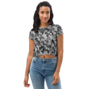 Afro Camo Black Crew Neck Crop Tee