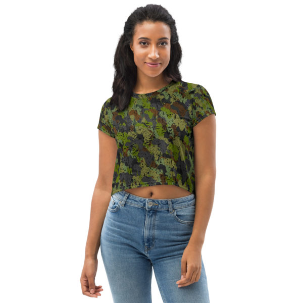 Afro-Camo Green Crew Neck Crop Tee