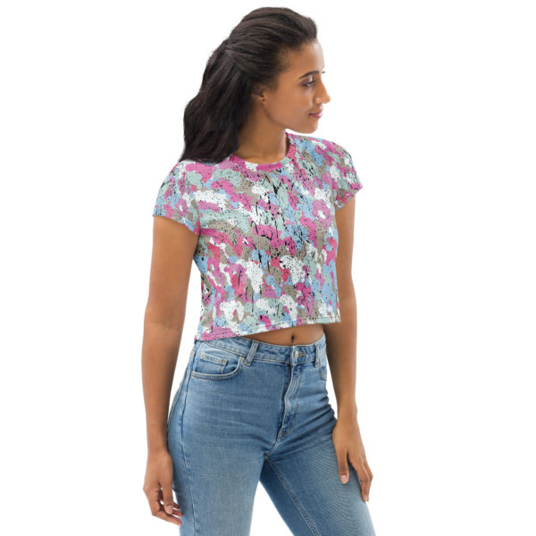 Afro-Camo Blue Crew Neck Crop Tee