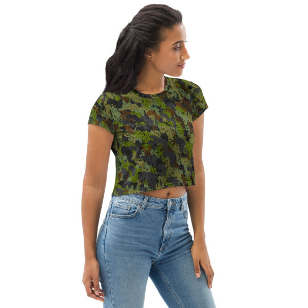 Afro-Camo Green Crew Neck Crop Tee