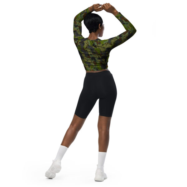 Afro Camo Green Recycled Long-Sleeve Crop Top