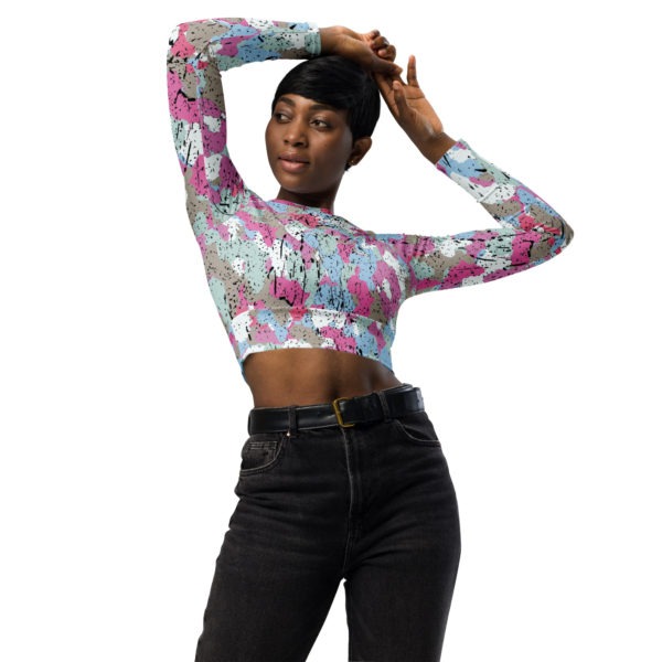 Afro Camo Blue Recycled Long-Sleeve Crop Top