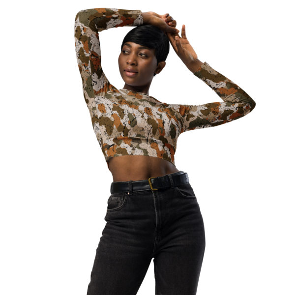 Afro Camo Sand Recycled Long-Sleeve Crop Top