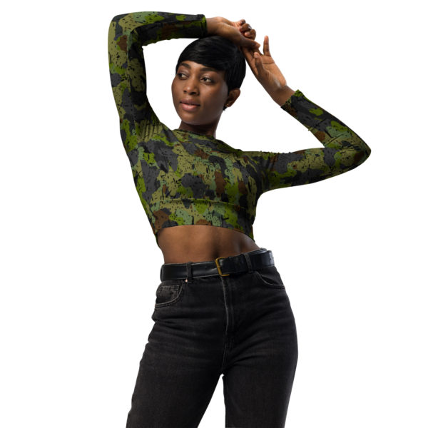 Afro Camo Green Recycled Long-Sleeve Crop Top