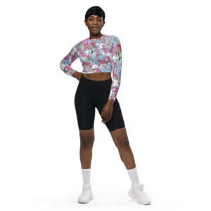 Afro Camo Blue Recycled Long-Sleeve Crop Top