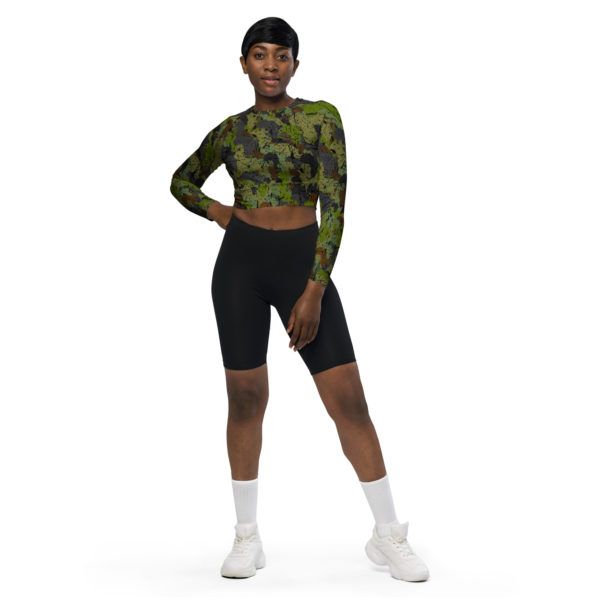 Afro Camo Green Recycled Long-Sleeve Crop Top