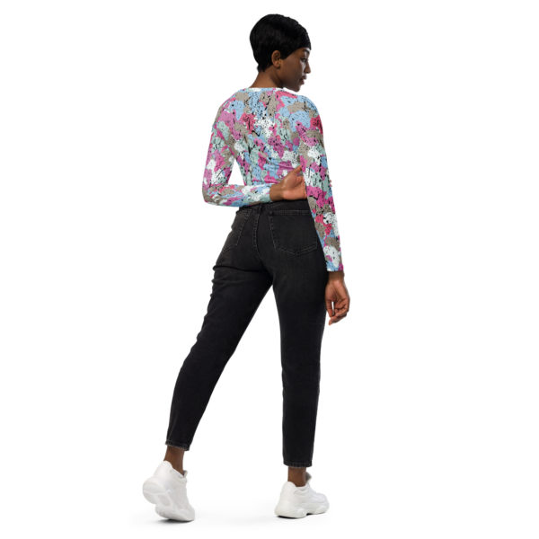 Afro Camo Blue Recycled Long-Sleeve Crop Top