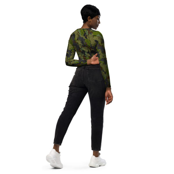 Afro Camo Green Recycled Long-Sleeve Crop Top