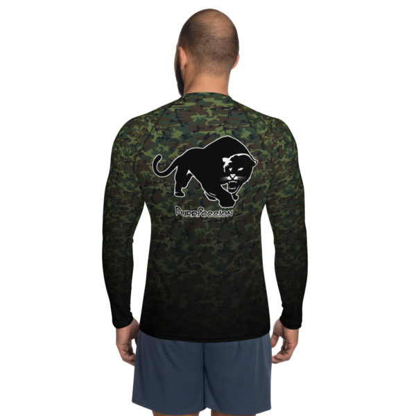 Purrfeccion (Blk Pantha) Men’s Army Green Camouflage  Rash Guard