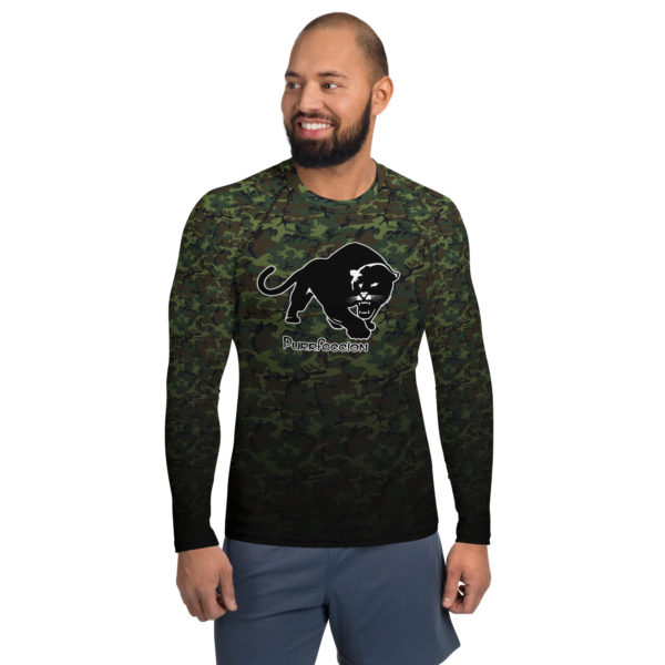 Purrfeccion (Blk Pantha) Men’s Army Green Camouflage  Rash Guard