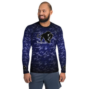 Purrfeccion (Blk Pantha) Blue Camouflage Men’s Rash Guard