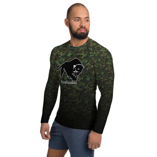 Purrfeccion (Blk Pantha) Men’s Army Green Camouflage  Rash Guard