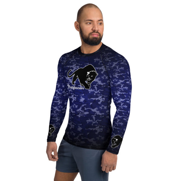 Purrfeccion (Blk Pantha) Blue Camouflage Men’s Rash Guard