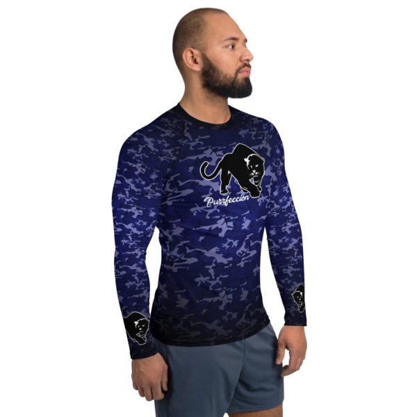 Purrfeccion (Blk Pantha) Blue Camouflage Men’s Rash Guard