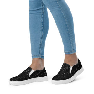 Women’s Slip-On Canvas Shoes,Purrfeccion (Blk Pantha) Logo, Star-Studded