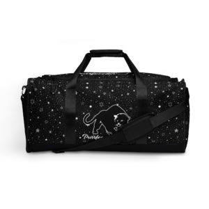 Duffle -Travel Designer Bag, Purrfeccion (Blk Pantha) Star-Studded