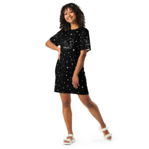 Purrfeccion Blk Pantha, Star Studded T-Shirt Dress